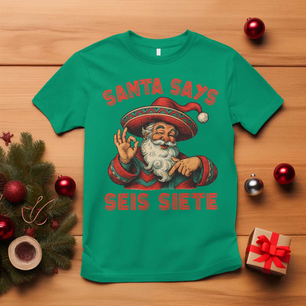 Funny Mexican Christmas 67 T Shirt Santa Says Seis Siete Cholo Claus - Wonder Print Shop