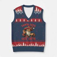 Funny Mexican Xmas 67 V-Neck Knit Sweater Vest Santa Says Seis Siete Cholo Claus - Wonder Print Shop