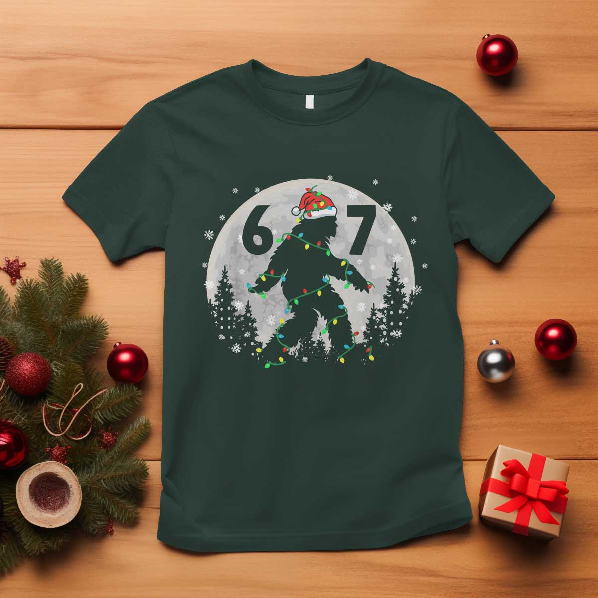 Funny Bigfoot 67 Christmas Night Stroll Moon Sasquatch T Shirt - Wonder Print Shop