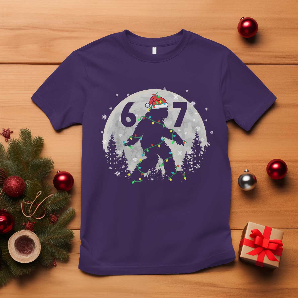 Funny Bigfoot 67 Christmas Night Stroll Moon Sasquatch T Shirt - Wonder Print Shop