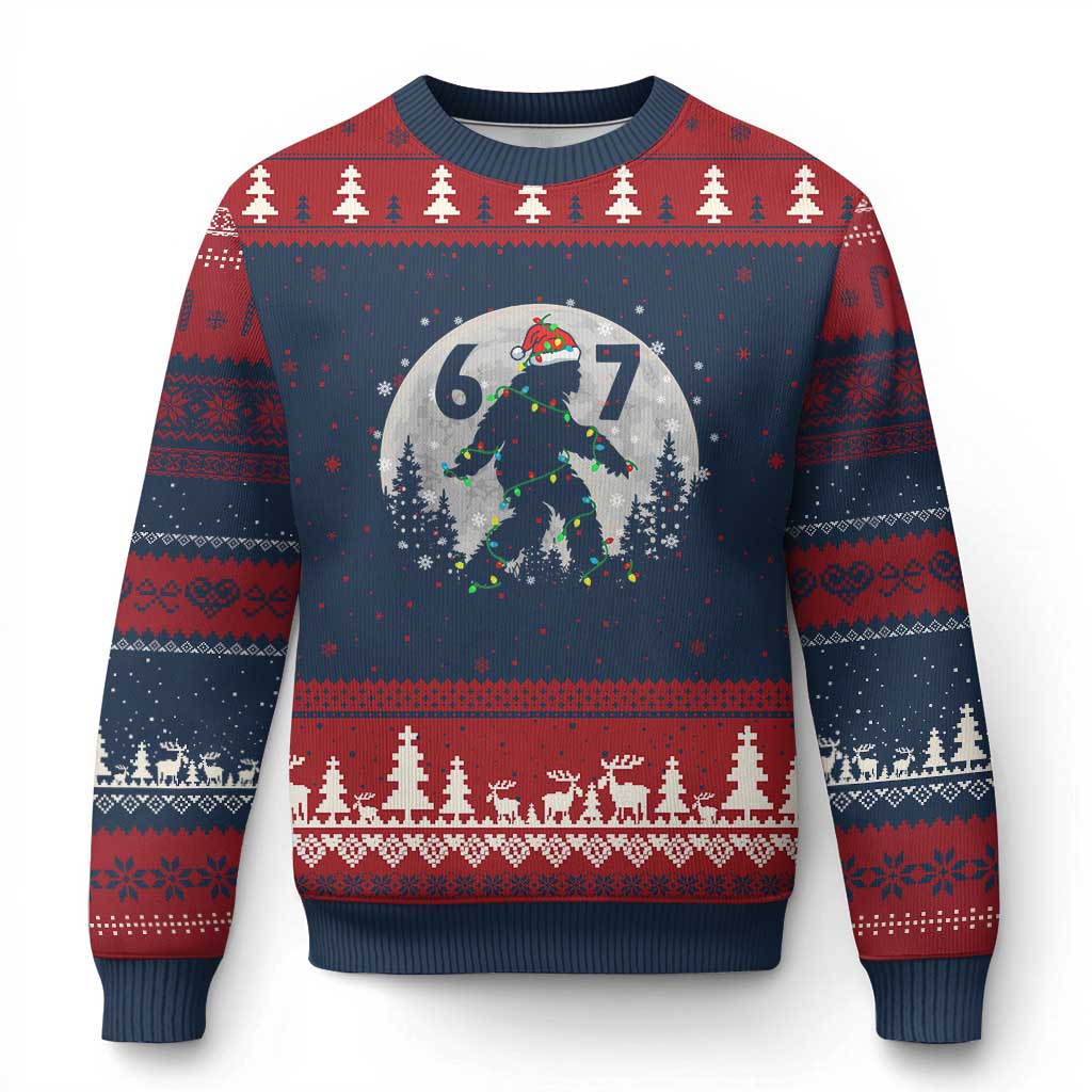 Funny Bigfoot 67 Christmas Night Stroll Moon Sasquatch Ugly Christmas Sweater - Wonder Print Shop