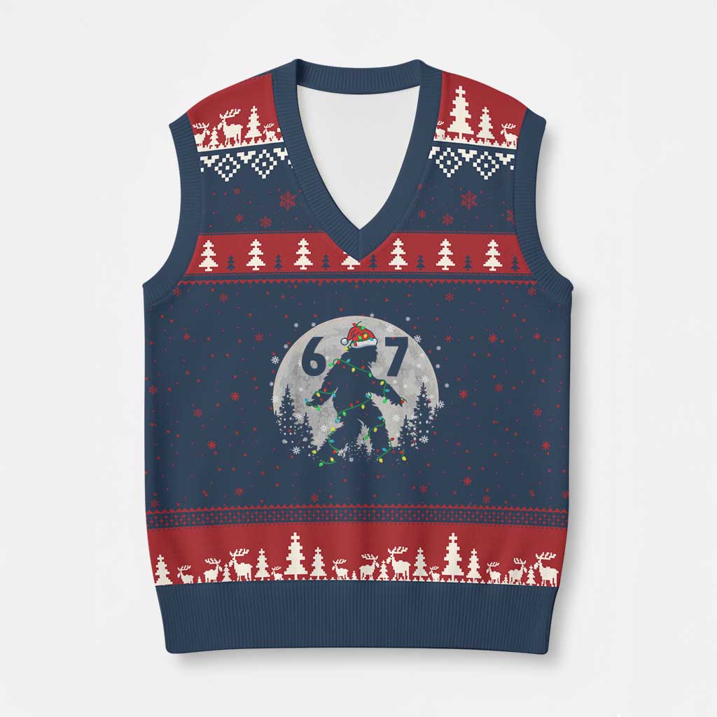 Funny Bigfoot 67 Christmas Night Stroll Moon Sasquatch V-Neck Knit Sweater Vest - Wonder Print Shop