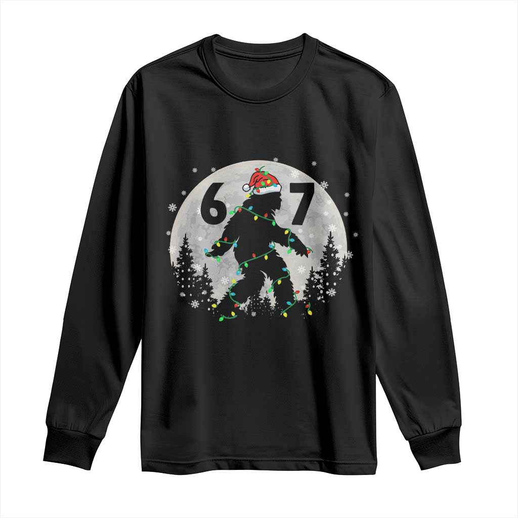 Funny Bigfoot 67 Christmas Night Stroll Moon Sasquatch Long Sleeve Shirt - Wonder Print Shop