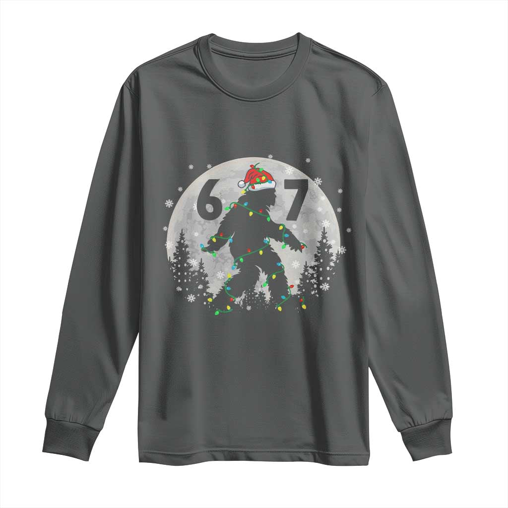 Funny Bigfoot 67 Christmas Night Stroll Moon Sasquatch Long Sleeve Shirt - Wonder Print Shop
