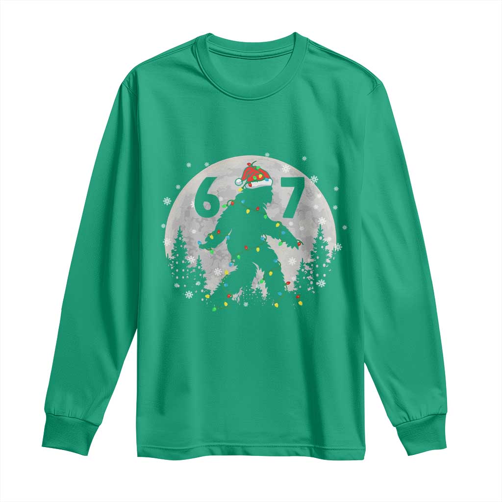 Funny Bigfoot 67 Christmas Night Stroll Moon Sasquatch Long Sleeve Shirt - Wonder Print Shop