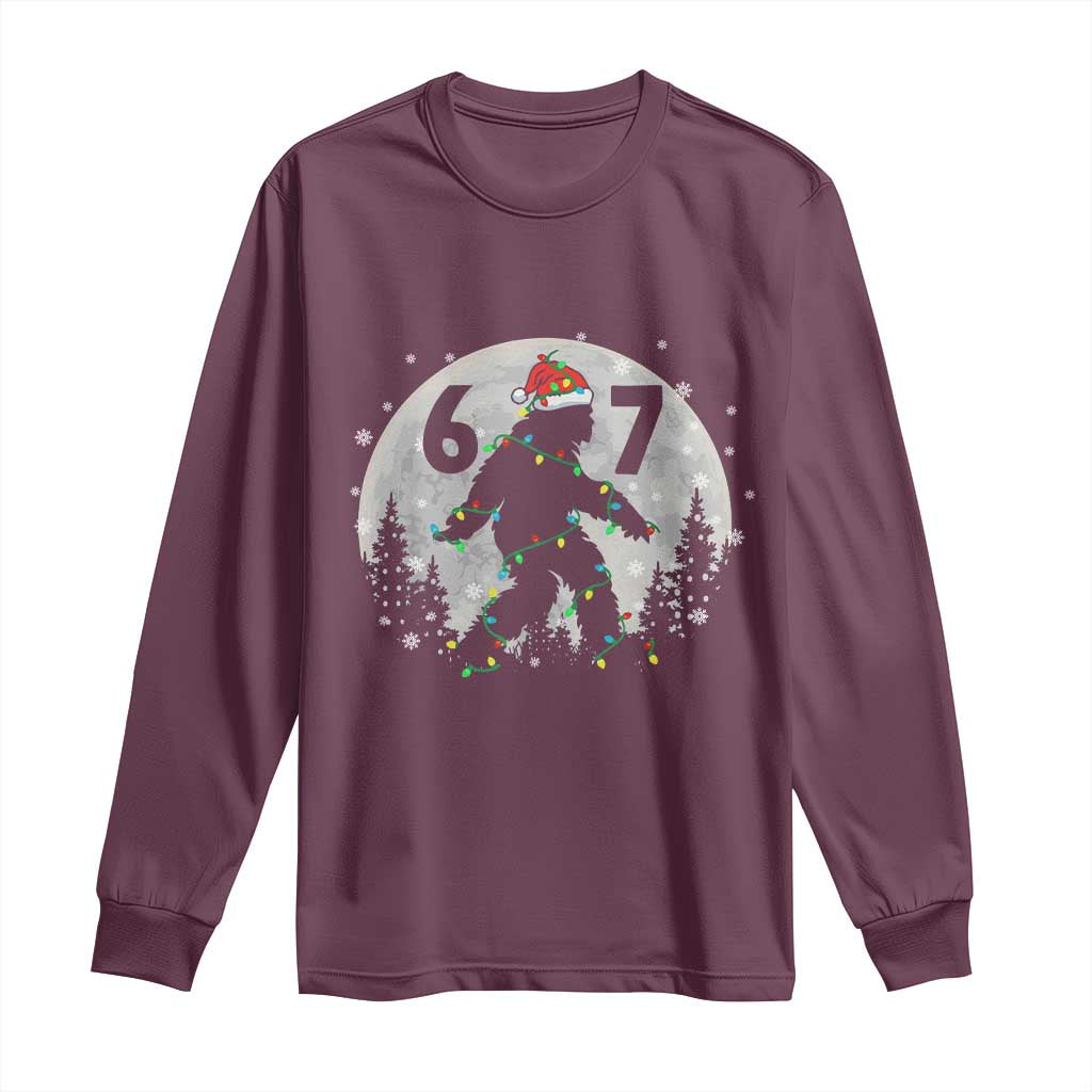 Funny Bigfoot 67 Christmas Night Stroll Moon Sasquatch Long Sleeve Shirt - Wonder Print Shop