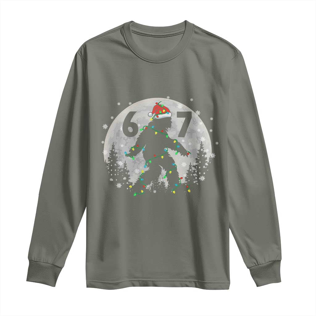 Funny Bigfoot 67 Christmas Night Stroll Moon Sasquatch Long Sleeve Shirt - Wonder Print Shop