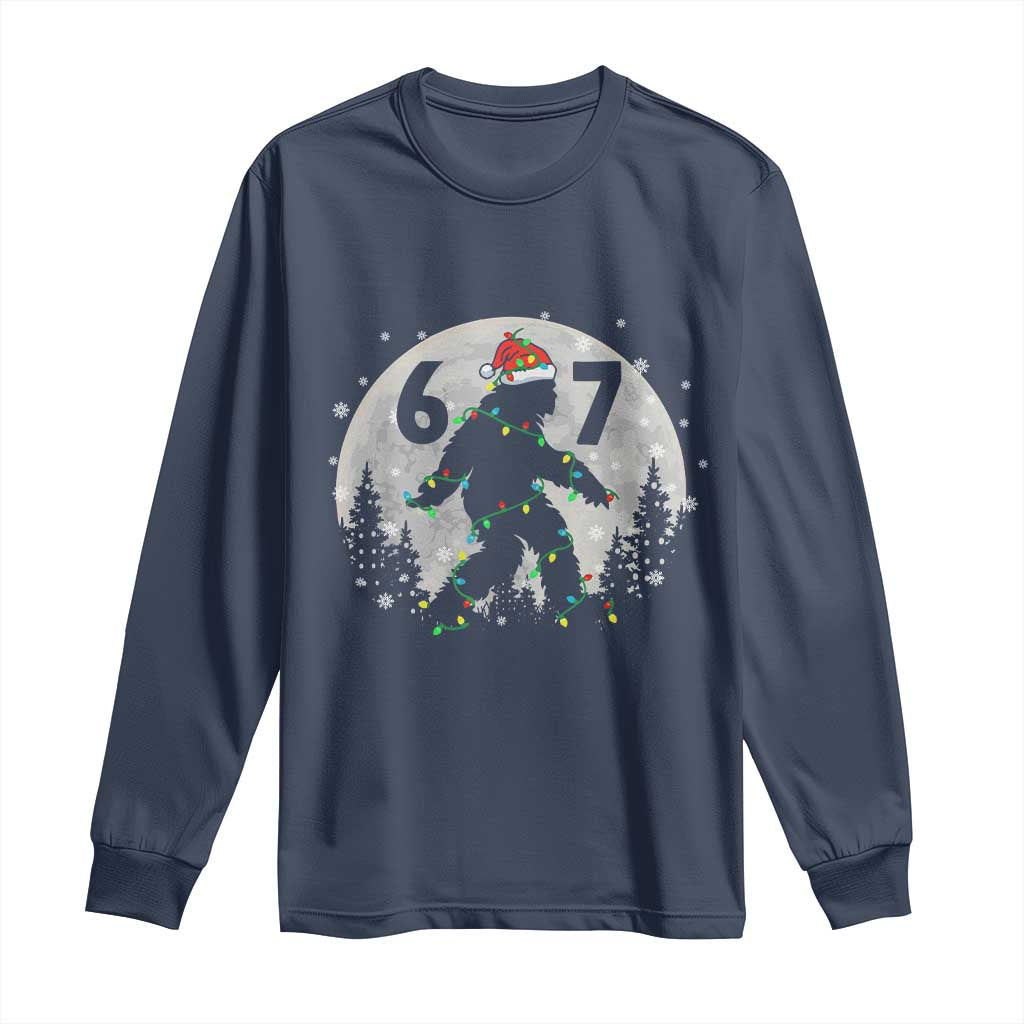 Funny Bigfoot 67 Christmas Night Stroll Moon Sasquatch Long Sleeve Shirt - Wonder Print Shop