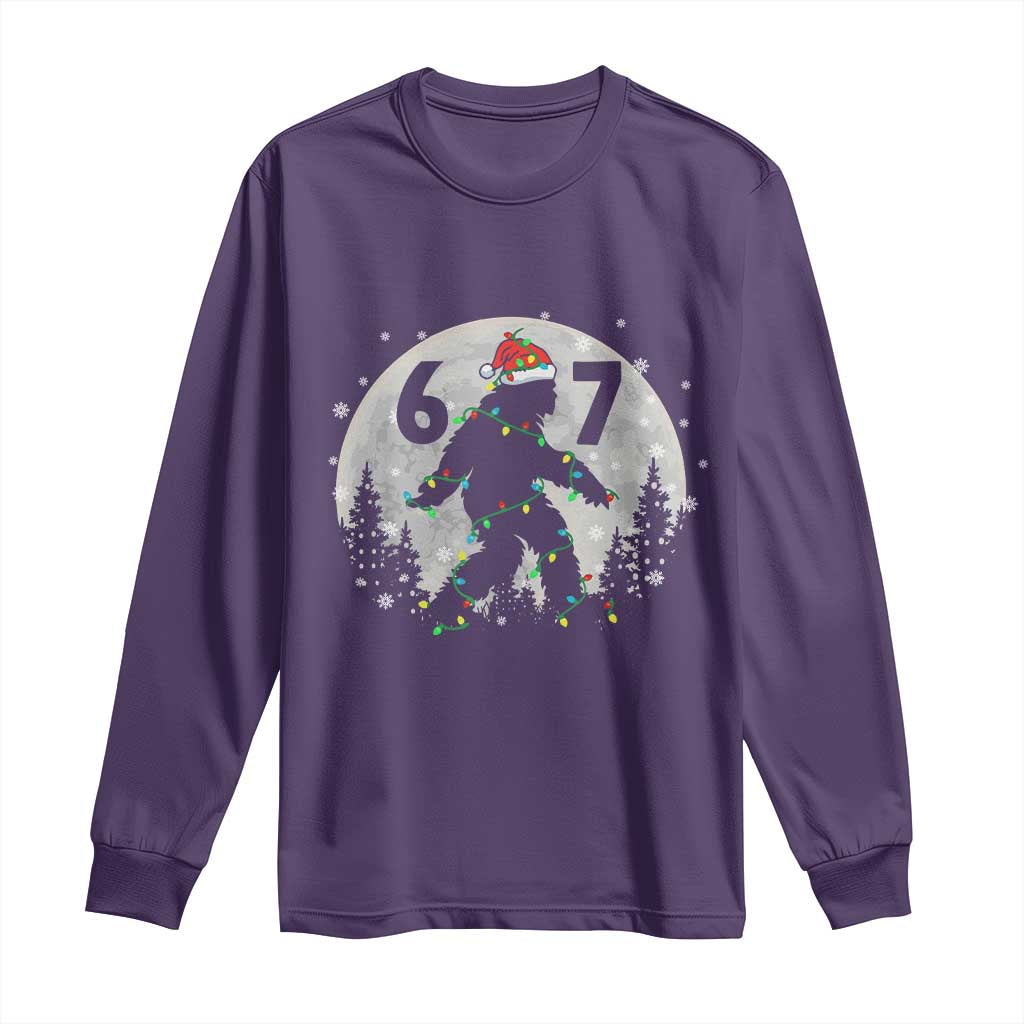 Funny Bigfoot 67 Christmas Night Stroll Moon Sasquatch Long Sleeve Shirt - Wonder Print Shop