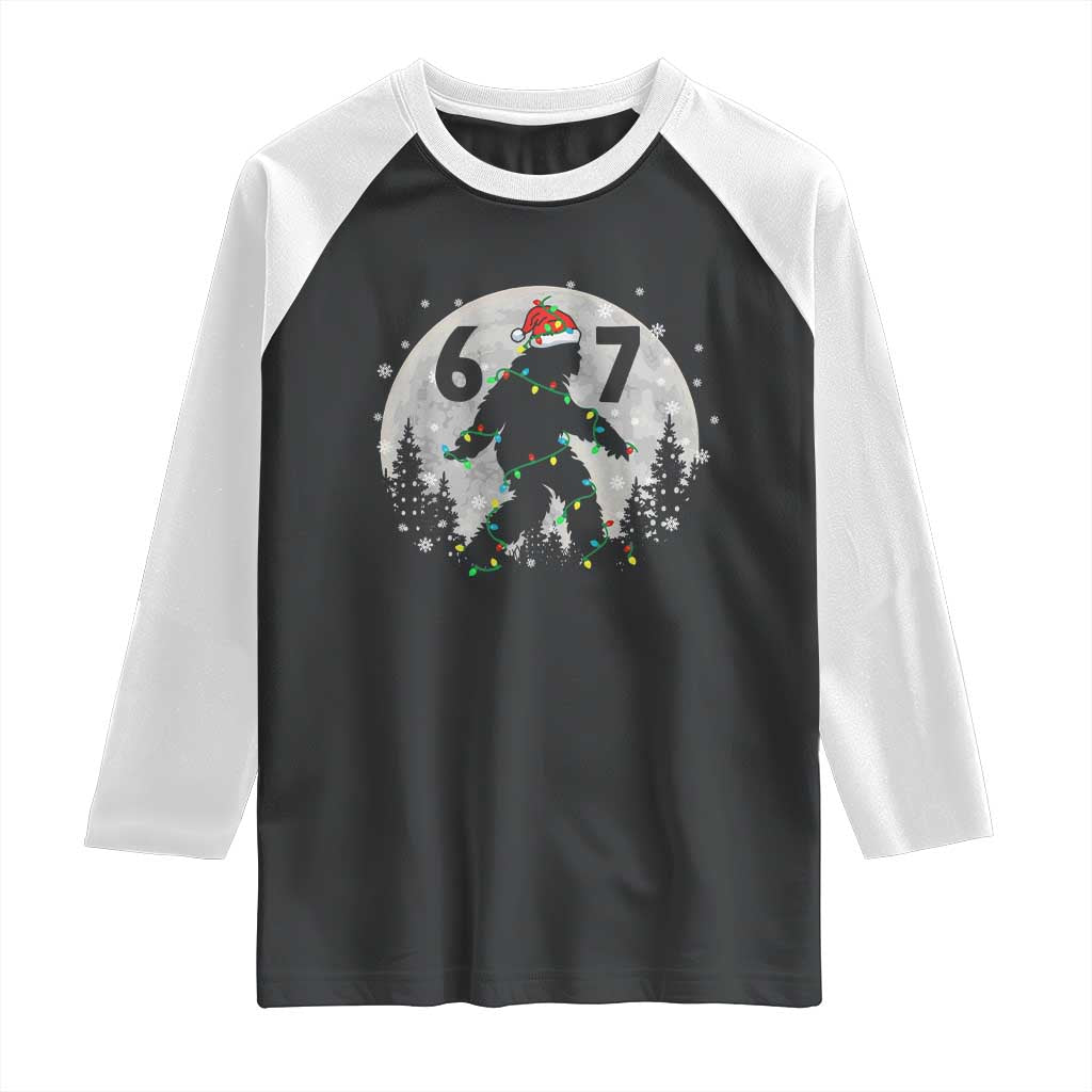 Funny Bigfoot 67 Christmas Night Stroll Moon Sasquatch Raglan Shirt - Wonder Print Shop
