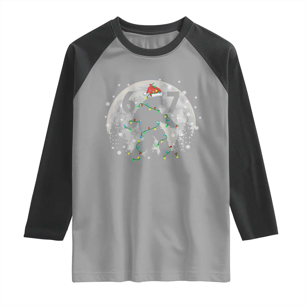 Funny Bigfoot 67 Christmas Night Stroll Moon Sasquatch Raglan Shirt - Wonder Print Shop