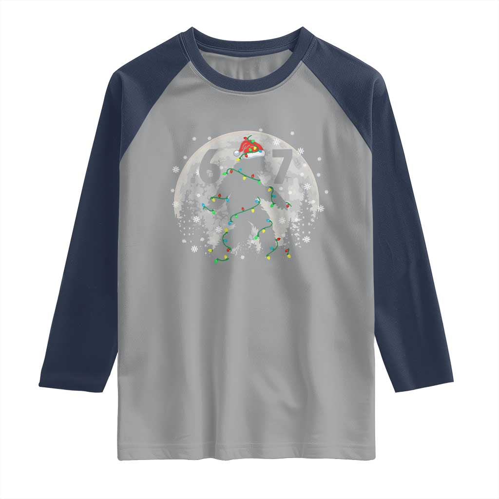 Funny Bigfoot 67 Christmas Night Stroll Moon Sasquatch Raglan Shirt - Wonder Print Shop