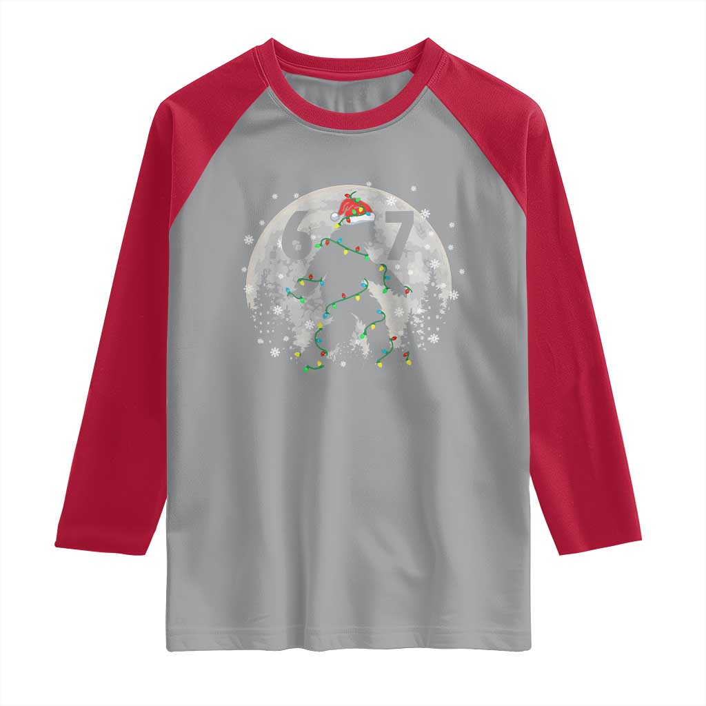 Funny Bigfoot 67 Christmas Night Stroll Moon Sasquatch Raglan Shirt - Wonder Print Shop