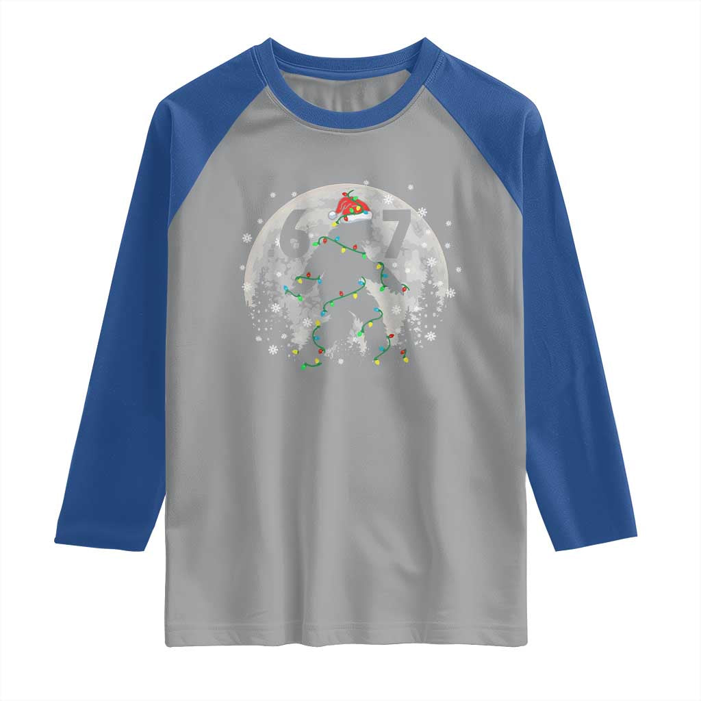 Funny Bigfoot 67 Christmas Night Stroll Moon Sasquatch Raglan Shirt - Wonder Print Shop