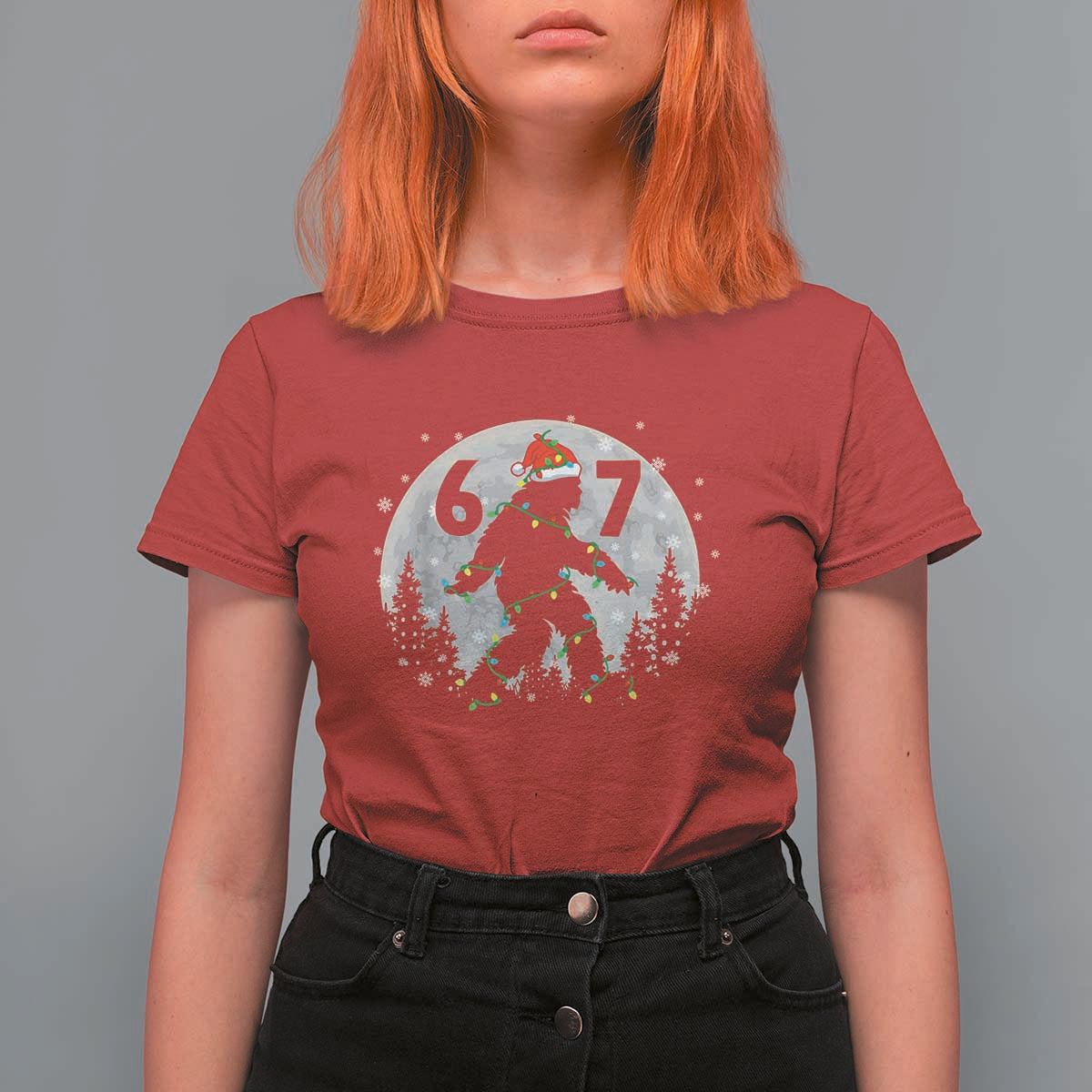 Funny Bigfoot 67 Christmas Night Stroll Moon Sasquatch T Shirt For Women - Wonder Print Shop
