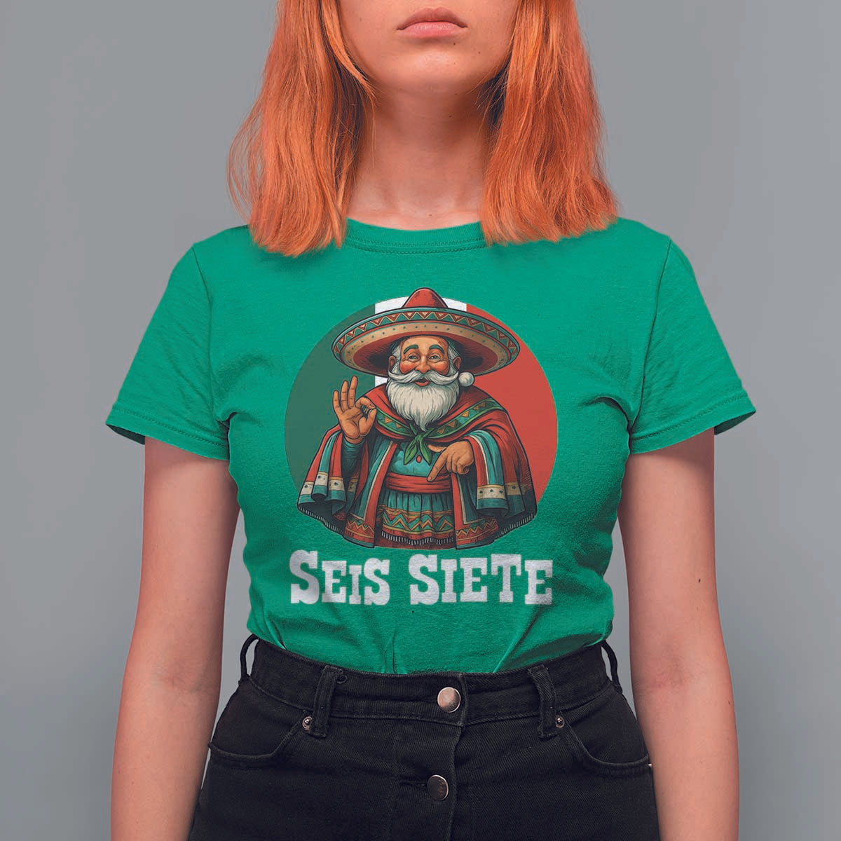 Funny Mexican Christmas 67 T Shirt For Women Seis Siete Santa In Mexico - Wonder Print Shop