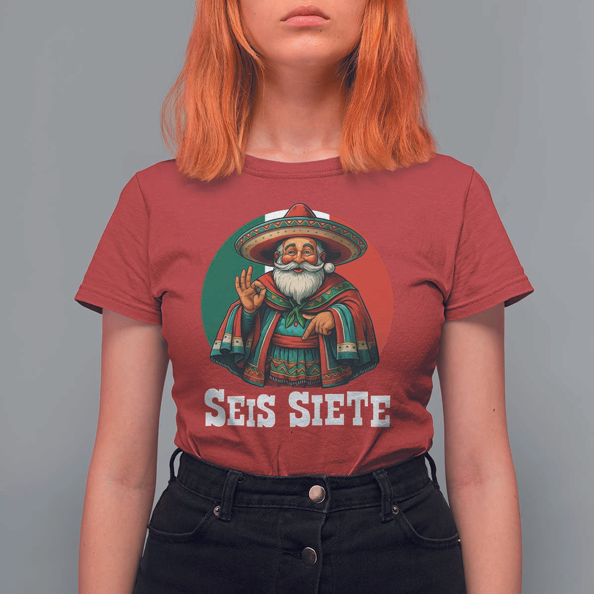 Funny Mexican Christmas 67 T Shirt For Women Seis Siete Santa In Mexico - Wonder Print Shop