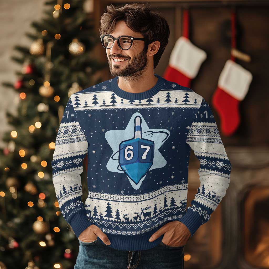 Funny Hanukkah 67 Ugly Christmas Sweater Six Seven Meme Dreidel Star Of David - Wonder Print Shop