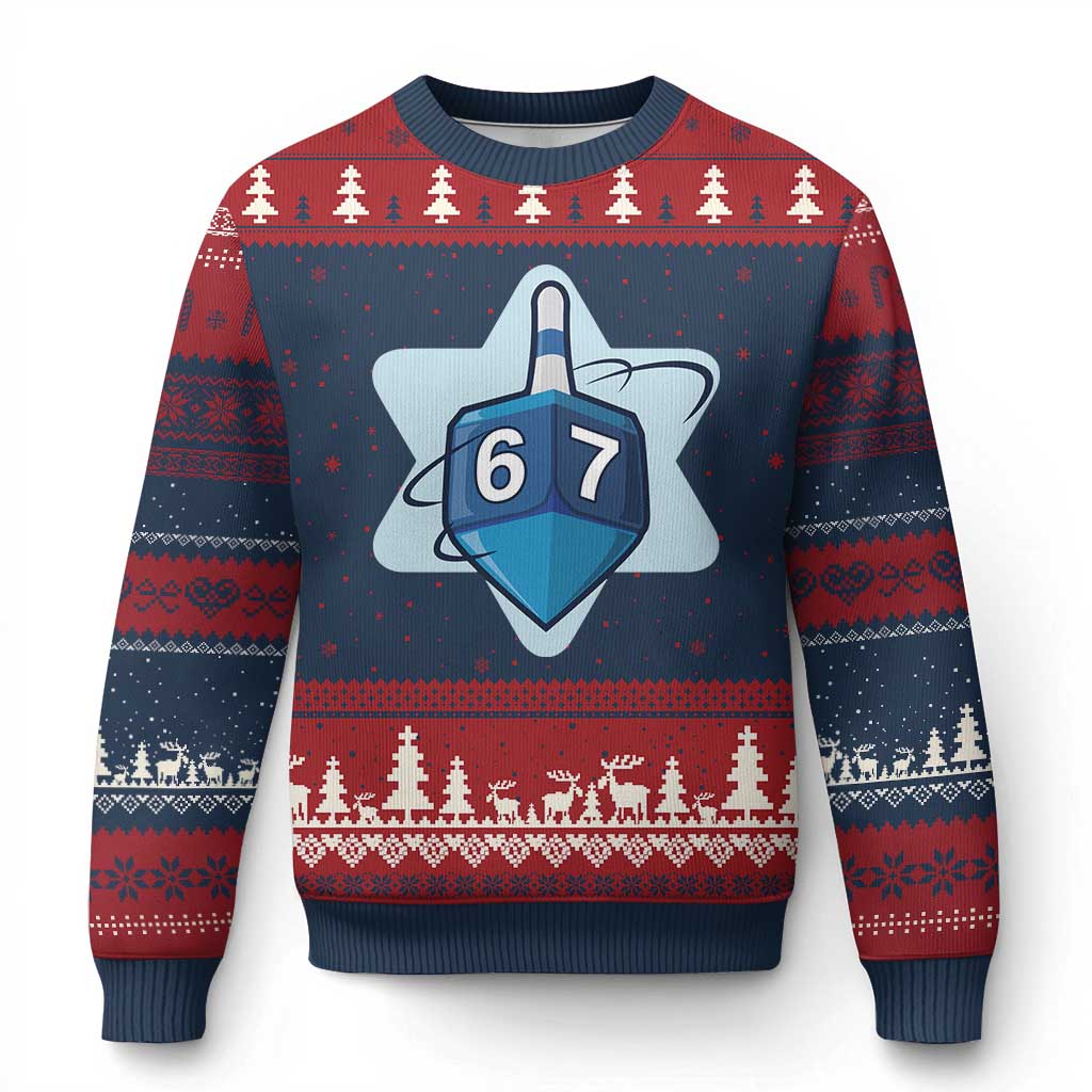 Funny Hanukkah 67 Ugly Christmas Sweater Six Seven Meme Dreidel Star Of David - Wonder Print Shop