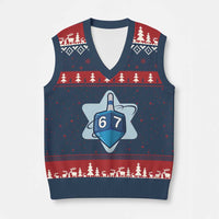 Funny Hanukkah 67 V-Neck Knit Sweater Vest Six Seven Meme Dreidel Star Of David - Wonder Print Shop