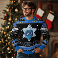 Funny Chanukah 67 Hanukkah Ugly Sweater Six Seven Meme Dreidel Star Of David - Wonder Print Shop
