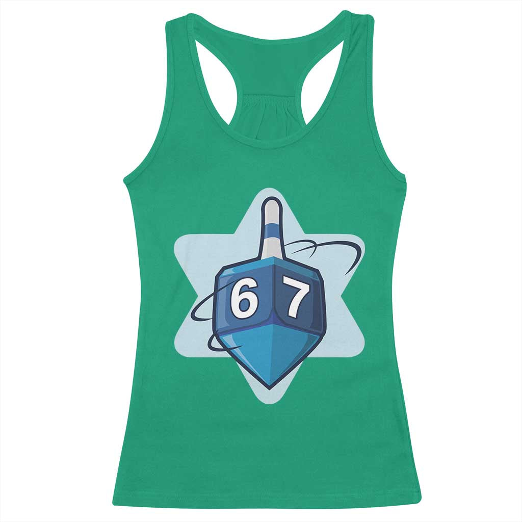 Funny Hanukkah 67 Racerback Tank Top Six Seven Meme Dreidel Star Of David - Wonder Print Shop