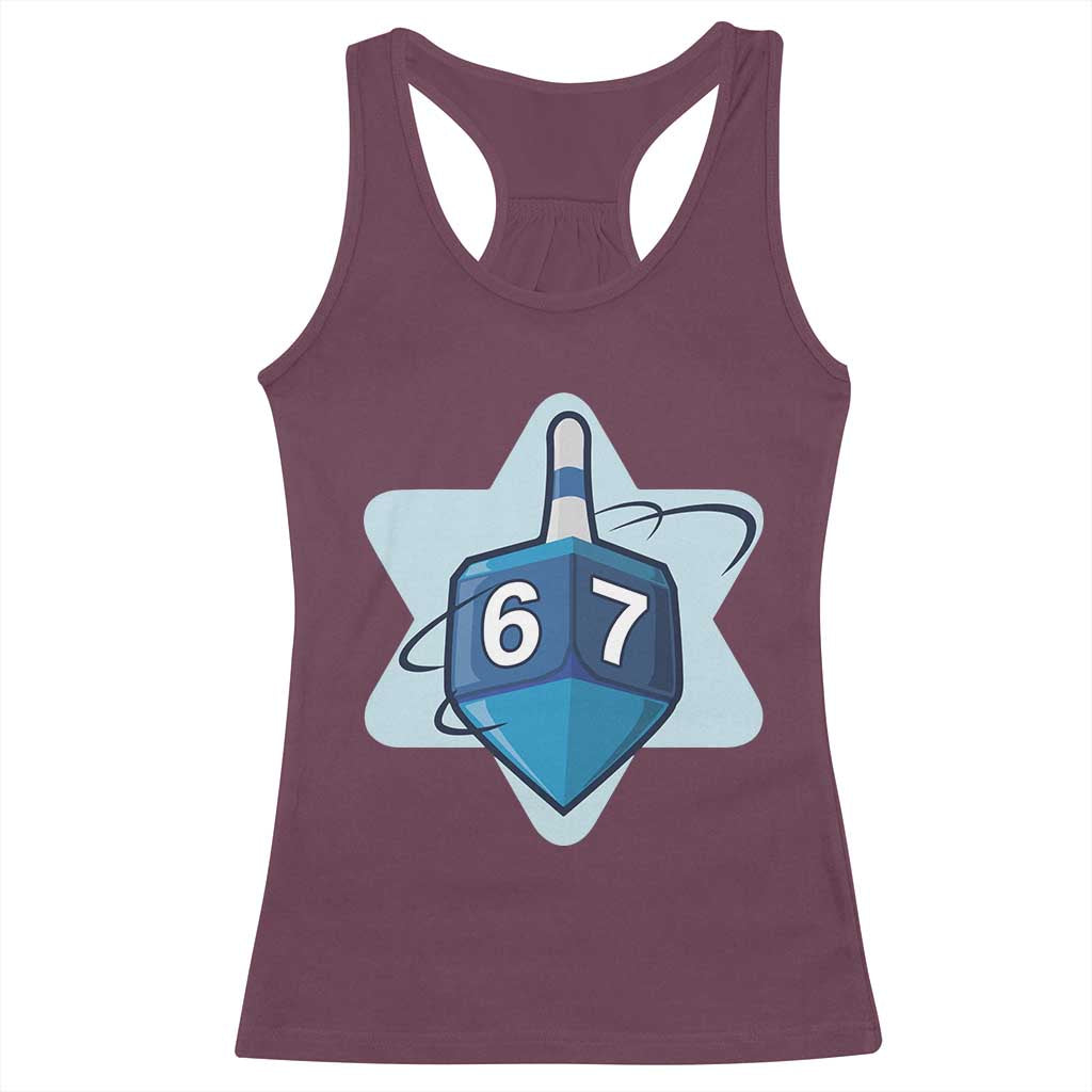 Funny Hanukkah 67 Racerback Tank Top Six Seven Meme Dreidel Star Of David - Wonder Print Shop