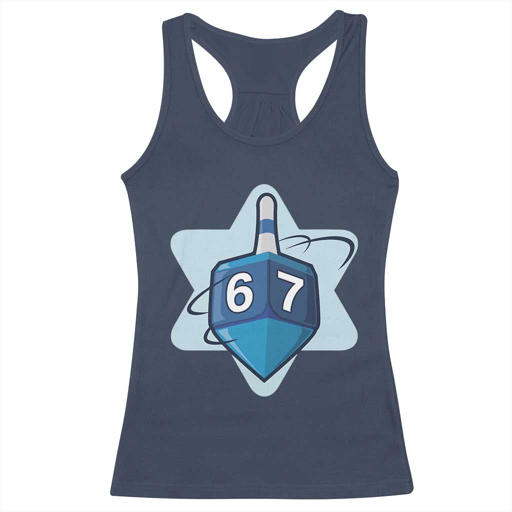 Funny Hanukkah 67 Racerback Tank Top Six Seven Meme Dreidel Star Of David - Wonder Print Shop