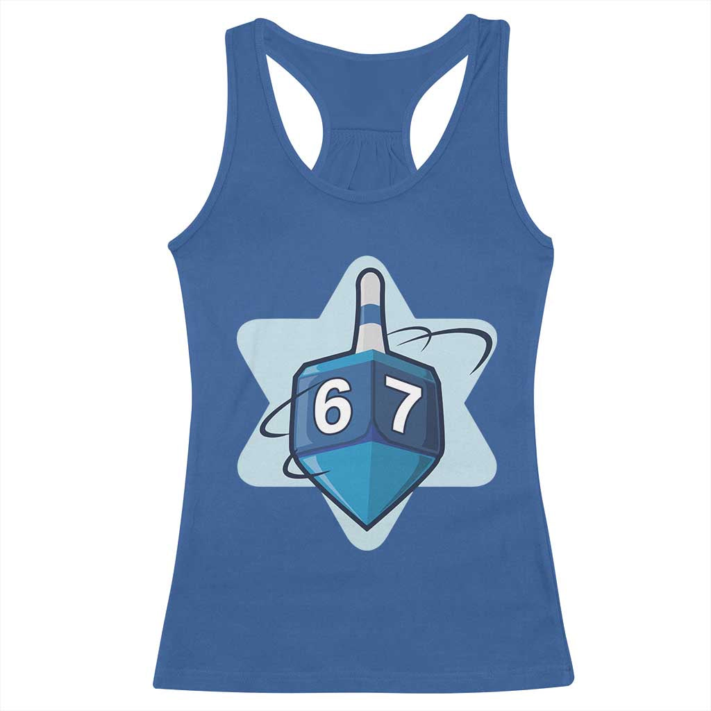 Funny Hanukkah 67 Racerback Tank Top Six Seven Meme Dreidel Star Of David - Wonder Print Shop