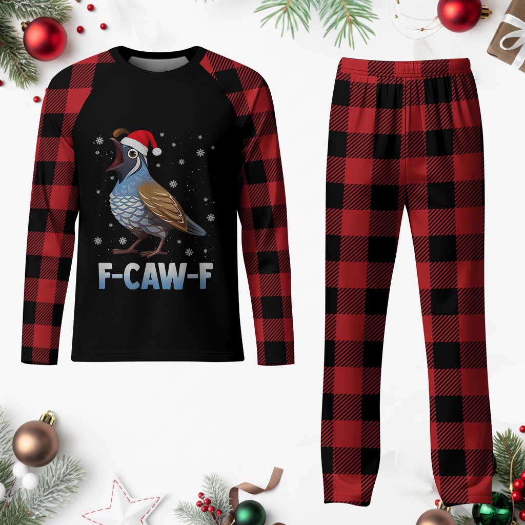 Funny F Caw F Quail Christmas Plaid Pajama Set Cartoon Quail Bird Santa Hat Poultry Humor - Wonder Print Shop