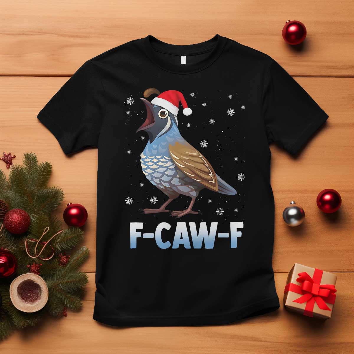 Funny F Caw F Quail Christmas T Shirt Cartoon Quail Bird Santa Hat Poultry Humor - Wonder Print Shop