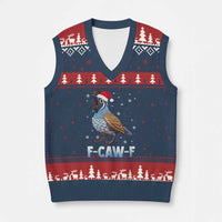 Funny F Caw F Quail Xmas V-Neck Knit Sweater Vest Cartoon Quail Bird Santa Hat Poultry Humor - Wonder Print Shop