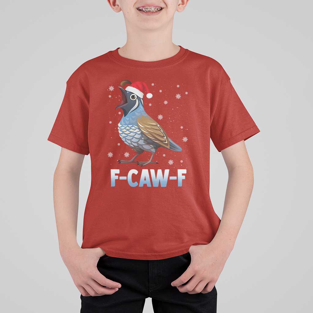 Funny F Caw F Quail Christmas T Shirt For Kid Cartoon Quail Bird Santa Hat Poultry Humor - Wonder Print Shop