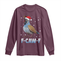 Funny F Caw F Quail Christmas Long Sleeve Shirt Cartoon Quail Bird Santa Hat Poultry Humor - Wonder Print Shop