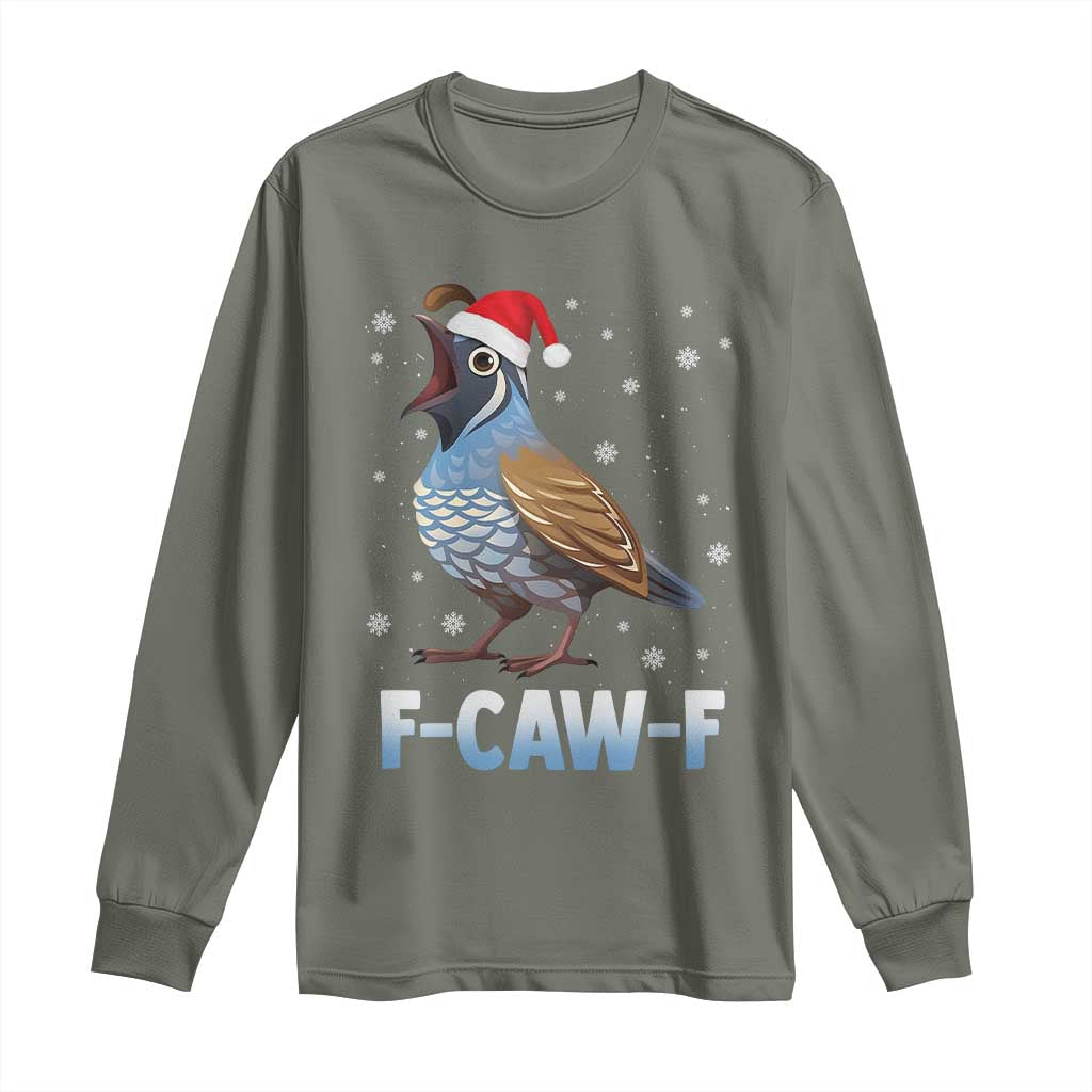 Funny F Caw F Quail Christmas Long Sleeve Shirt Cartoon Quail Bird Santa Hat Poultry Humor - Wonder Print Shop