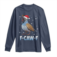 Funny F Caw F Quail Christmas Long Sleeve Shirt Cartoon Quail Bird Santa Hat Poultry Humor - Wonder Print Shop