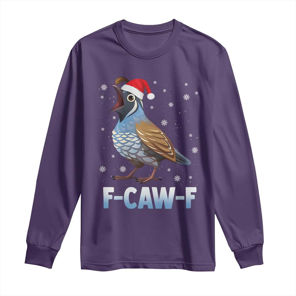 Funny F Caw F Quail Christmas Long Sleeve Shirt Cartoon Quail Bird Santa Hat Poultry Humor - Wonder Print Shop