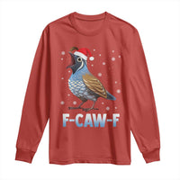 Funny F Caw F Quail Christmas Long Sleeve Shirt Cartoon Quail Bird Santa Hat Poultry Humor - Wonder Print Shop