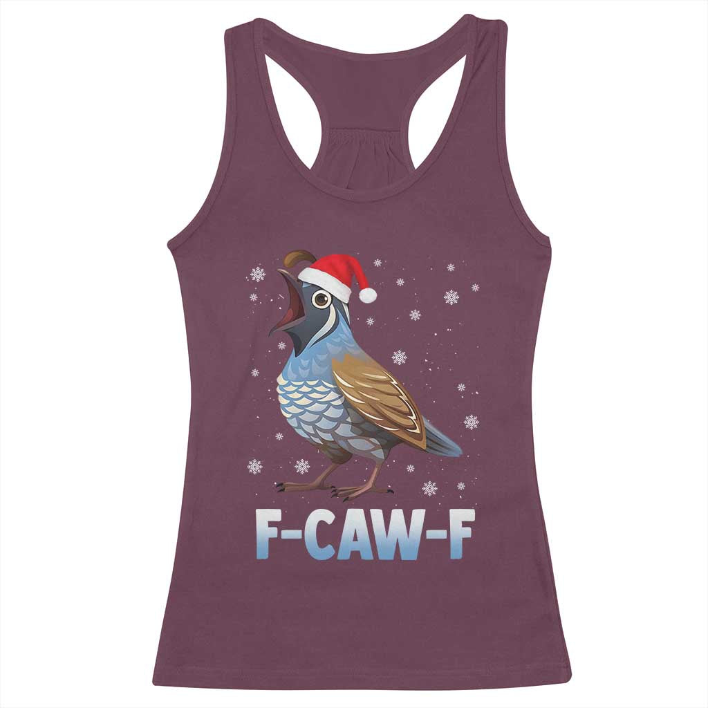 Funny F Caw F Quail Christmas Racerback Tank Top Cartoon Quail Bird Santa Hat Poultry Humor - Wonder Print Shop