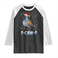 Funny F Caw F Quail Christmas Raglan Shirt Cartoon Quail Bird Santa Hat Poultry Humor - Wonder Print Shop
