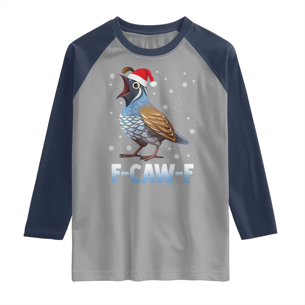 Funny F Caw F Quail Christmas Raglan Shirt Cartoon Quail Bird Santa Hat Poultry Humor - Wonder Print Shop