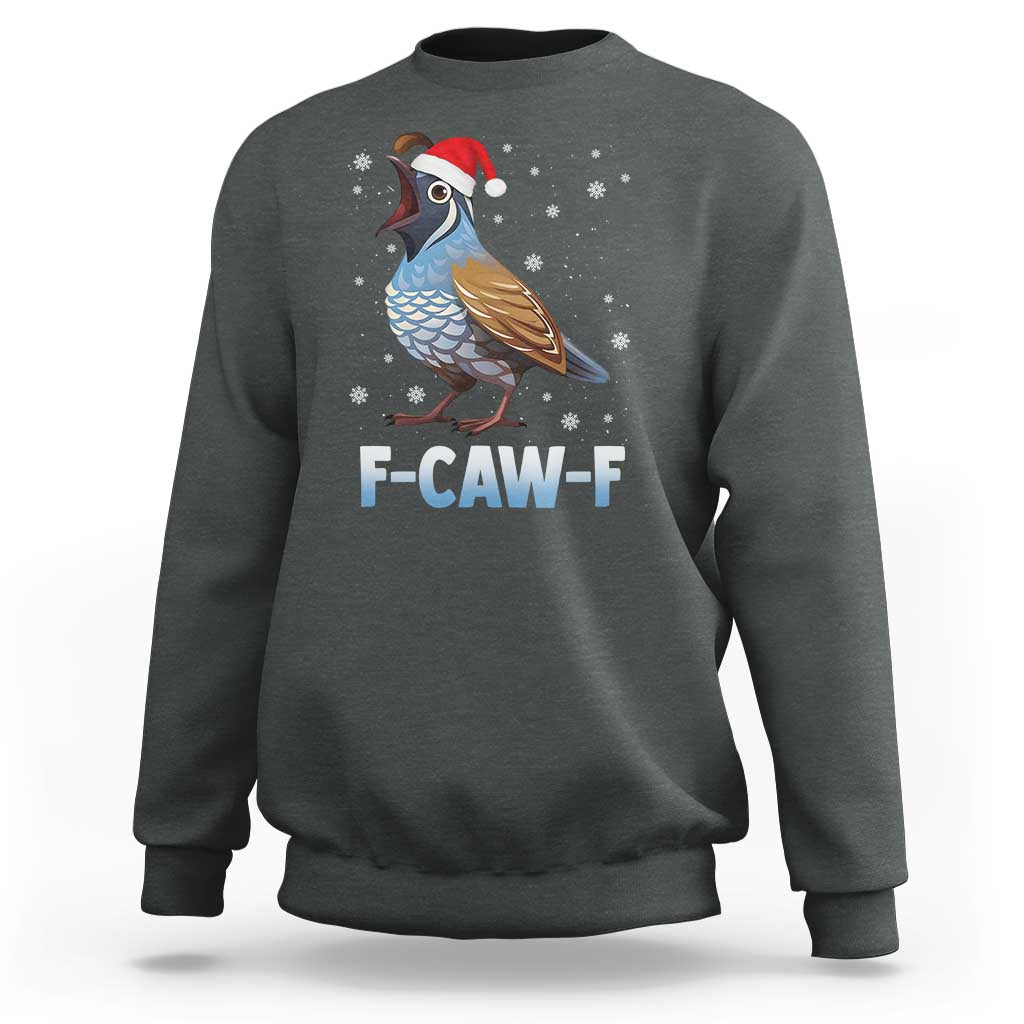 Funny F Caw F Quail Christmas Sweatshirt Cartoon Quail Bird Santa Hat Poultry Humor - Wonder Print Shop