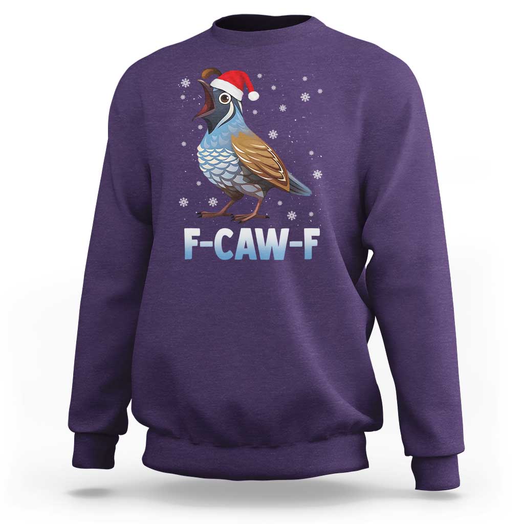 Funny F Caw F Quail Christmas Sweatshirt Cartoon Quail Bird Santa Hat Poultry Humor - Wonder Print Shop