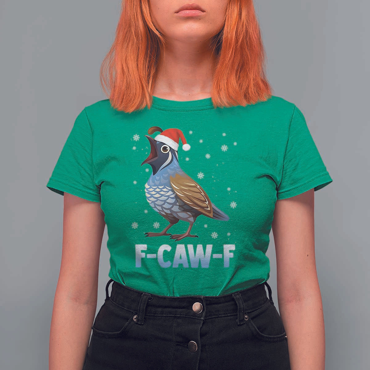 Funny F Caw F Quail Christmas T Shirt For Women Cartoon Quail Bird Santa Hat Poultry Humor - Wonder Print Shop