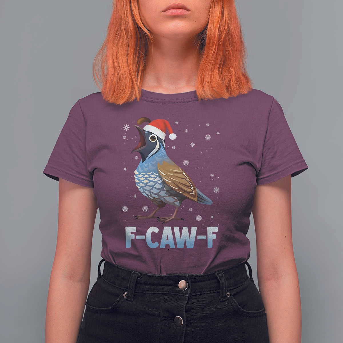Funny F Caw F Quail Christmas T Shirt For Women Cartoon Quail Bird Santa Hat Poultry Humor - Wonder Print Shop