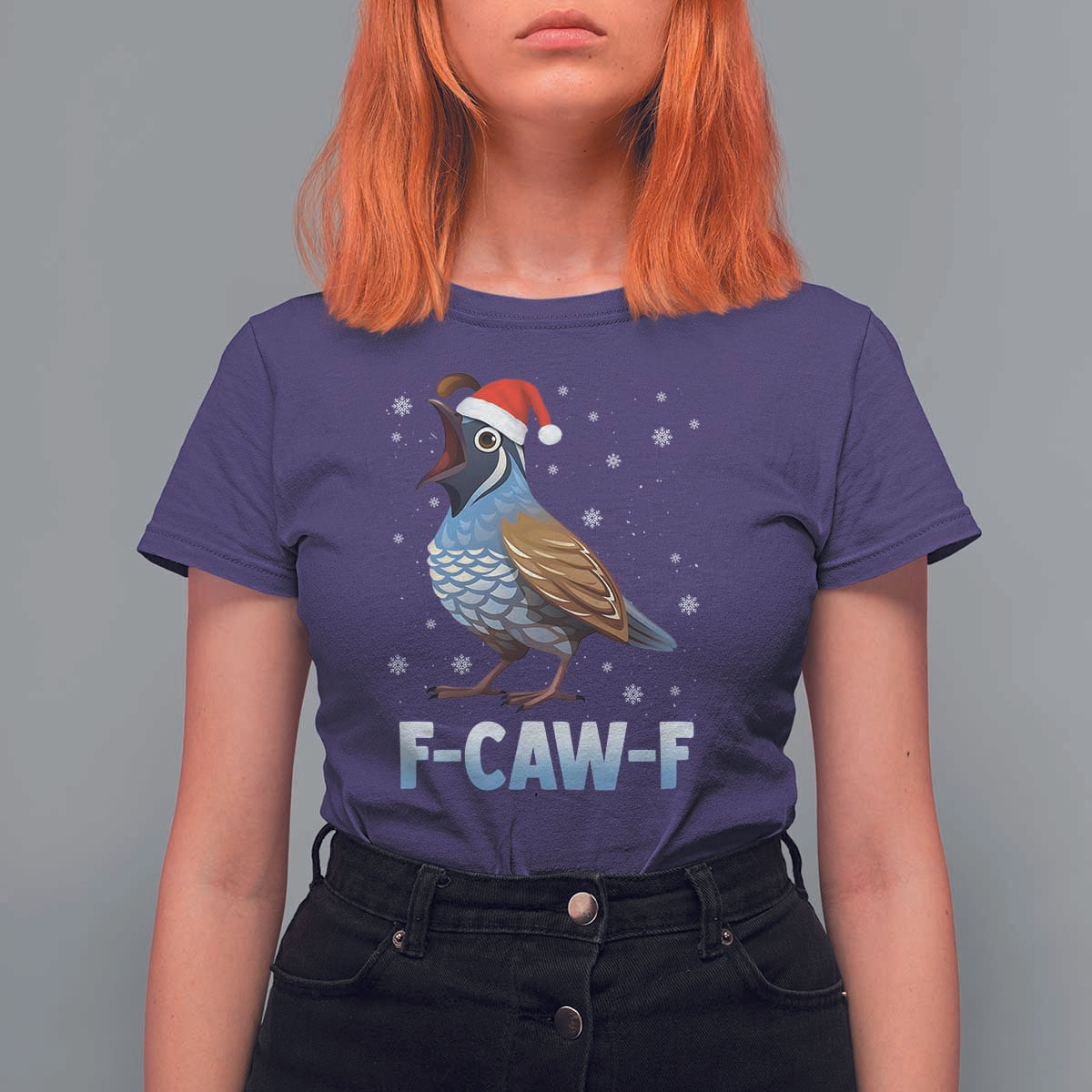 Funny F Caw F Quail Christmas T Shirt For Women Cartoon Quail Bird Santa Hat Poultry Humor - Wonder Print Shop