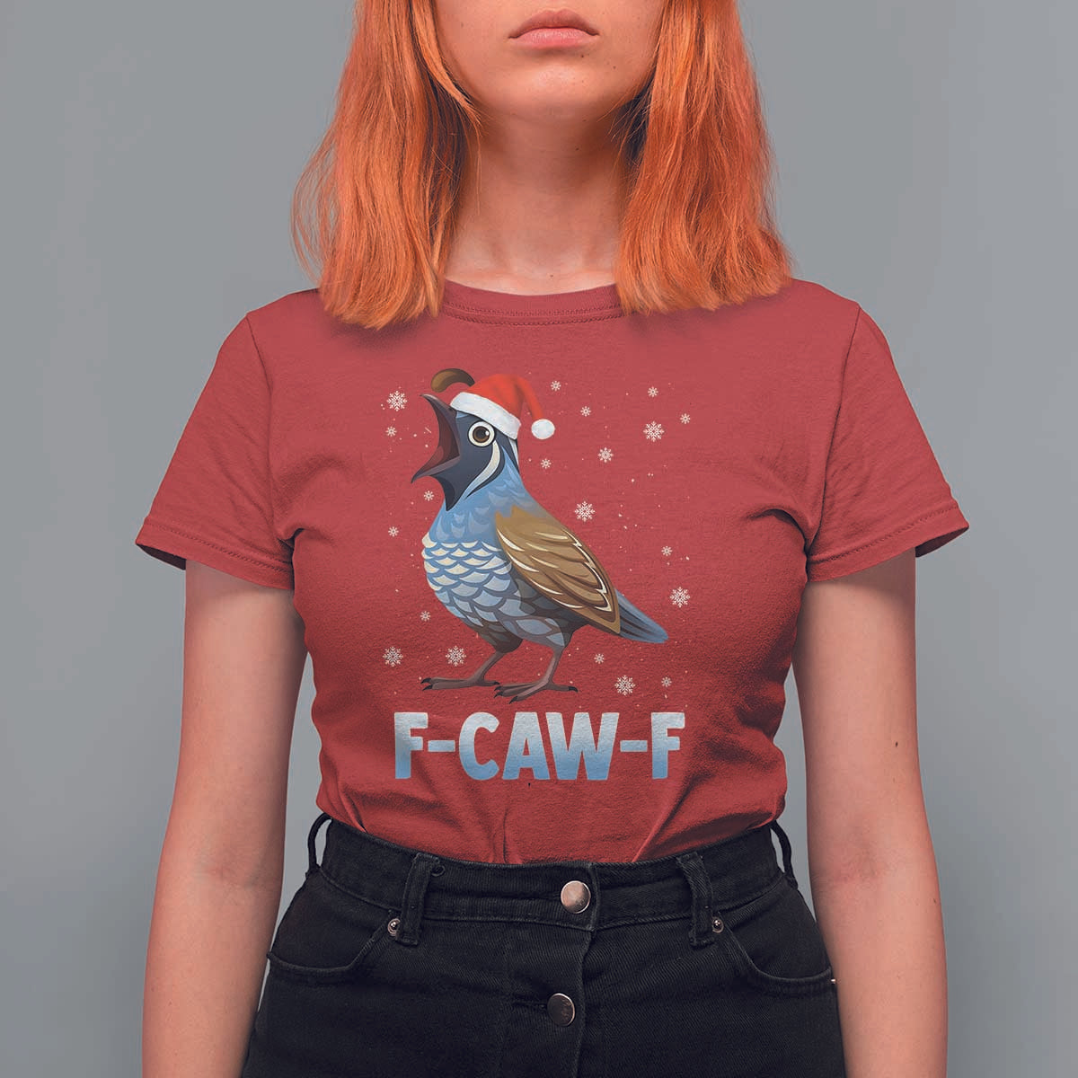 Funny F Caw F Quail Christmas T Shirt For Women Cartoon Quail Bird Santa Hat Poultry Humor - Wonder Print Shop
