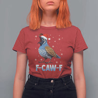 Funny F Caw F Quail Christmas T Shirt For Women Cartoon Quail Bird Santa Hat Poultry Humor - Wonder Print Shop