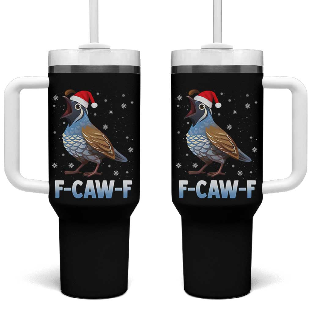 Funny F Caw F Quail Christmas Tumbler With Handle Cartoon Quail Bird Santa Hat Poultry Humor - Wonder Print Shop