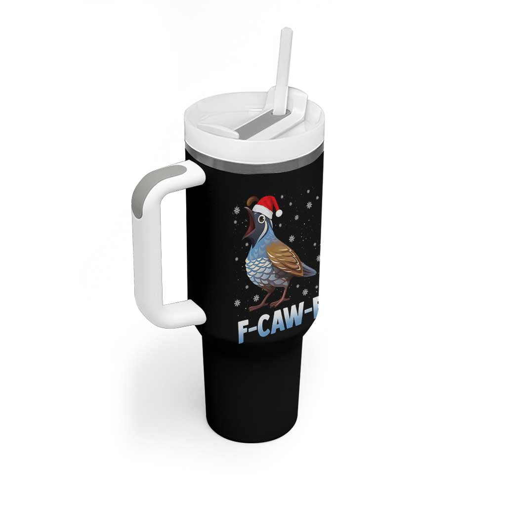 Funny F Caw F Quail Christmas Tumbler With Handle Cartoon Quail Bird Santa Hat Poultry Humor - Wonder Print Shop